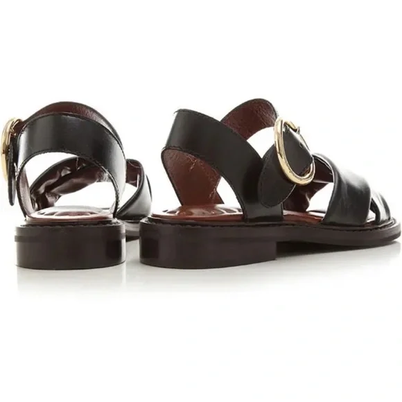 See by Chloe sandals LYNA flat black leather buckle 35.5 new - Picture 4 of 13